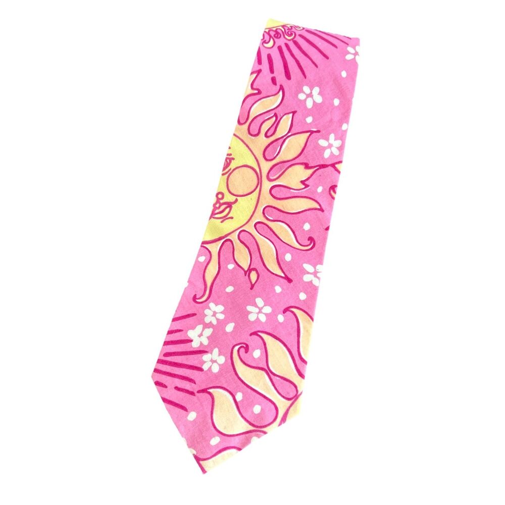 Vintage Lilly Pulitzer Men’s Tie Yellow Pink Sun Of A Gun Rare Print 54” Cotton